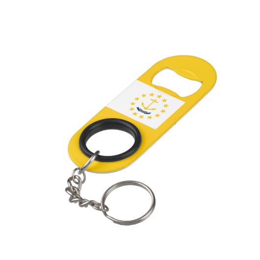 Vlag op Rhode Island - eiland Sleutelhanger Flessenopener (Achterkant Gekanteld)