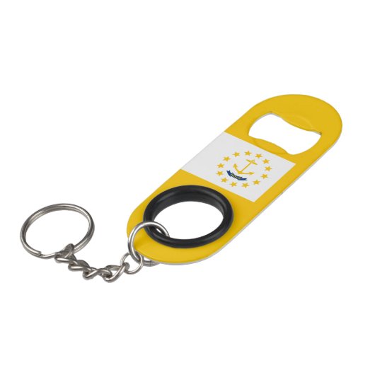 Vlag op Rhode Island - eiland Sleutelhanger Flessenopener (Voorkant Gekanteld)