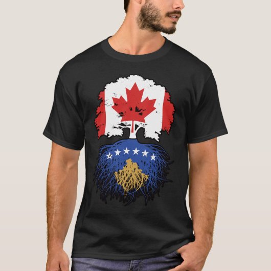 Vlag over Kosovo Kosovar Canada Tree Roots T-shirt (Voorkant)