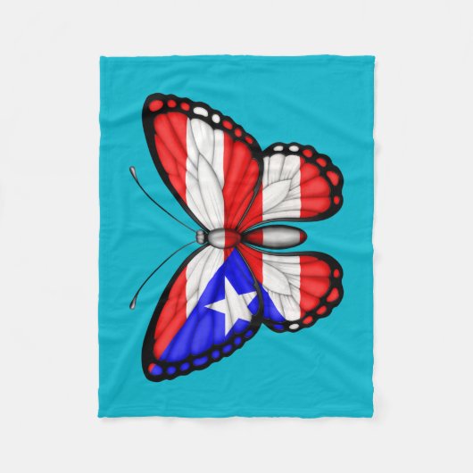 Vlag Puerto Rico Butterfly Fleece Deken (Voorkant)