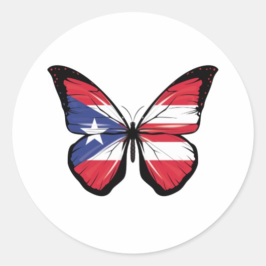 Vlag Puerto Rico Butterfly Ronde Sticker (Voorkant)