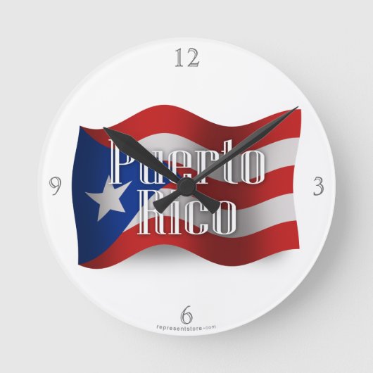 Vlag Puerto Rico Waving Ronde Klok (Voorkant)