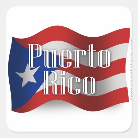 Vlag Puerto Rico Waving Vierkante Sticker (Voorkant)