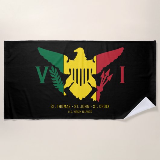 Vlag Rasta van de Amerikaanse Maagdeneilanden, roo Strandlaken (Voorkant)