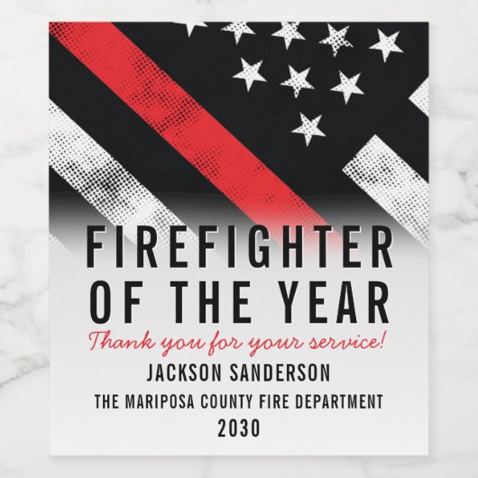 Vlag rode lijn Werknemerserkenning brandweerman Wijn Etiket (Enkel label)