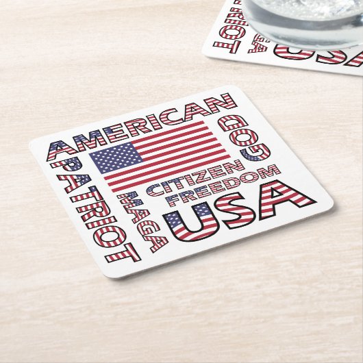 Vlag tekst US Patriot rood wit en blauw Kartonnen Onderzetters (Schuin)