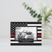 Vlag Thin Red Line American Flag Photo Feestdagenkaart (Staand voorkant)