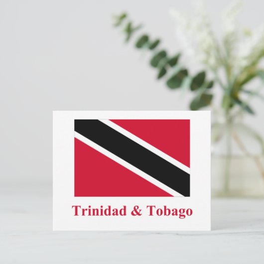 Vlag Trinidad en Tobago met naam Briefkaart (Staand voorkant)