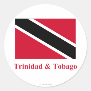 Vlag Trinidad en Tobago met naam Ronde Sticker