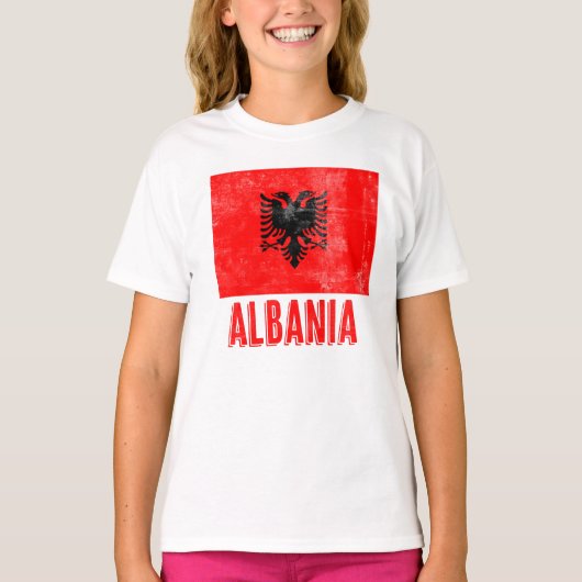 Vlag van Albanië "Grunge" T-shirt (Voorkant)