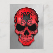 Vlag van Albanië op een stalen schedel Briefkaart (Voorkant)