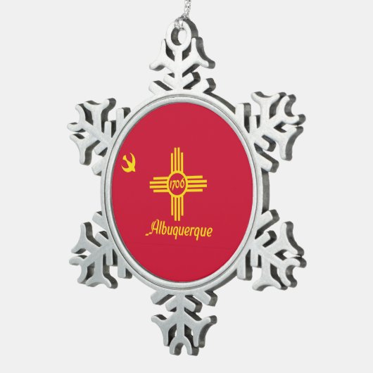 Vlag van Albuquerque, New Mexico Snowflake Pewter  Tin Sneeuwvlok Ornament (Rechts)