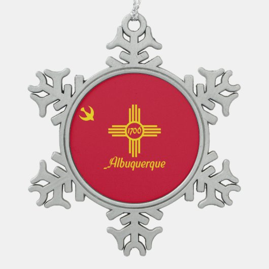 Vlag van Albuquerque, New Mexico Snowflake Pewter  Tin Sneeuwvlok Ornament (Voorkant)