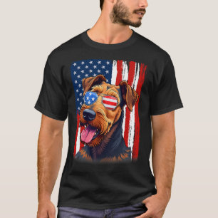 Vlag van Amerika Airedale Terrier Hond 4 juli T-shirt