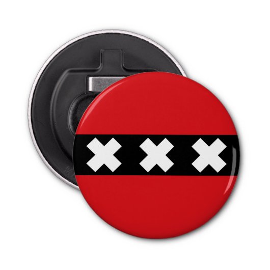 Vlag van Amsterdam, Nederland Button Flesopener (Voorkant)