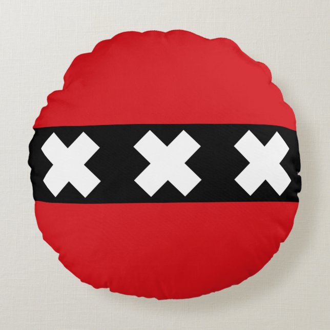 Vlag van Amsterdam, Nederland Rond Kussen (Voorkant)
