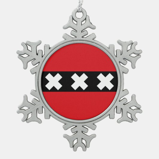 Vlag van Amsterdam, Nederland Snowflake Pewter Ch Tin Sneeuwvlok Ornament (Voorkant)
