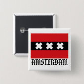 Vlag van Amsterdam Vierkante Button 5,1 Cm (Voorkant /achterkant)