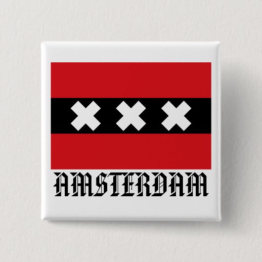 Vlag van Amsterdam Vierkante Button 5,1 Cm (Voorkant)