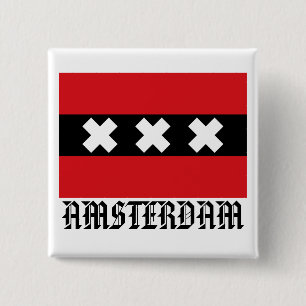 Vlag van Amsterdam Vierkante Button 5,1 Cm