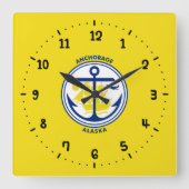 Vlag van Anchorage, Alaska Square Wall Clock Vierkante Klok (Voorkant)