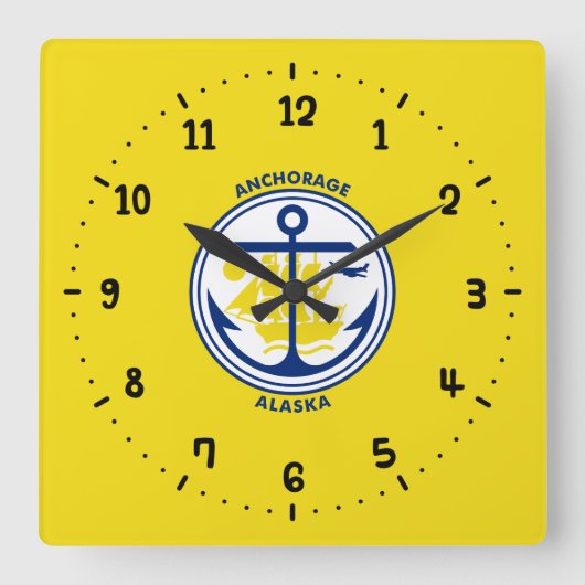 Vlag van Anchorage, Alaska Square Wall Clock Vierkante Klok (Voorkant)