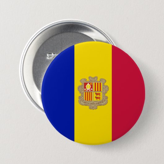 Vlag van Andorra Ronde Button 7,6 Cm (Voorkant /achterkant)