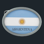 Vlag van Argentinië Bandera De Argentinië Gesp<br><div class="desc">Bandera De Argentinië vlag Bandera De Argentina De Argentinië De blauwe en witte kleuren zijn gekozen door Manuel Belgrano, leider van de Argentijnse revolutie tegen Spanje, en vertegenwoordigen de blauwe hemel die de witte wolken laat zien, zoals zou zijn gebeurd toen de Bevrijdingsdemonstratie op 25 mei in Buenos Aires (Argentinië)...</div>