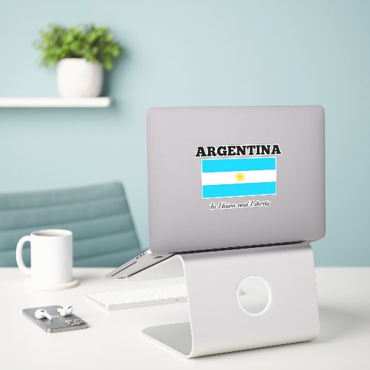 Vlag van Argentinië, gelabeld met motto Sticker (Laptop op bureau)