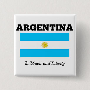Vlag van Argentinië, gelabeld met motto Vierkante Button 5,1 Cm