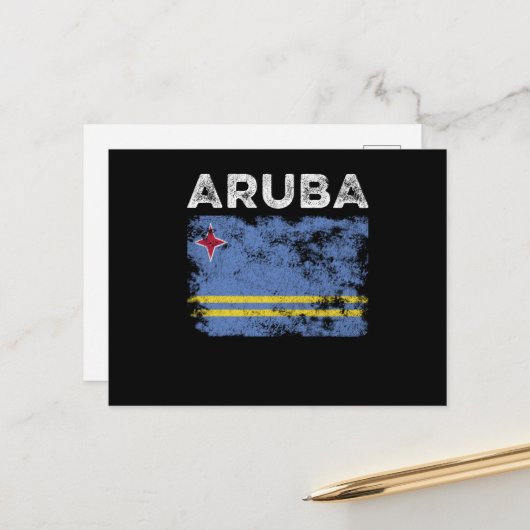 Vlag van Aruba verergerd - Vlag van Aruban Briefkaart (Voorkant / Achterkant in situ)