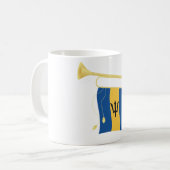 Vlag van Barbados met Bugle Patriotic Caribbean Koffiemok (Voorkant links)
