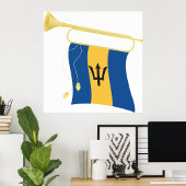 Vlag van Barbados met Bugle Patriotic Caribbean Poster