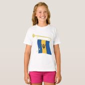 Vlag van Barbados met Bugle Patriotic Caribbean T-shirt (Voorkant volledig)