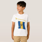 Vlag van Barbados met Bugle Patriotic Caribbean T-shirt (Voorkant volledig)