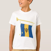 Vlag van Barbados met Bugle Patriotic Caribbean T-shirt (Voorkant)