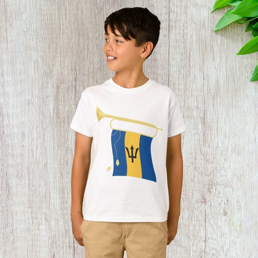 Vlag van Barbados met Bugle Patriotic Caribbean T-shirt