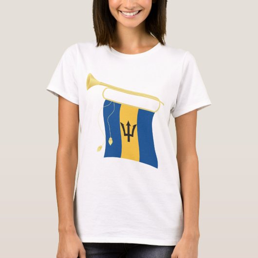 Vlag van Barbados met Bugle Patriotic Caribbean T-shirt (Voorkant)