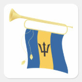 Vlag van Barbados met Bugle Patriotic Caribbean Vierkante Sticker (Voorkant)