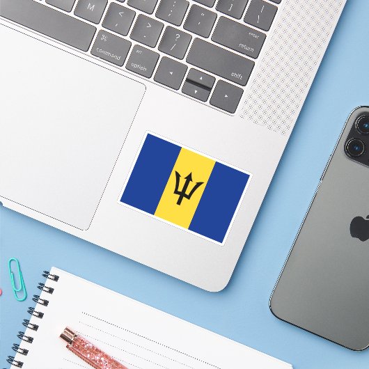 Vlag van Barbados Sticker (Laptop met iPhone)