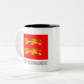 vlag van Basse-Normandie met naam Tweekleurige Koffiemok (Voorkant links)