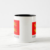 vlag van Basse-Normandie met naam Tweekleurige Koffiemok (Center)