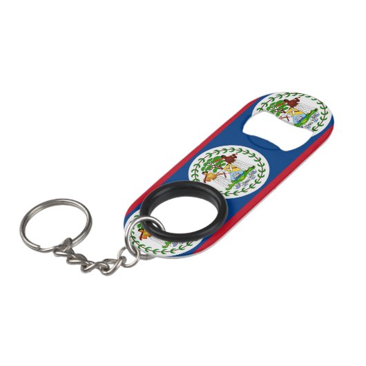 Vlag van Belize Sleutelhanger Flessenopener (Voorkant Gekanteld)
