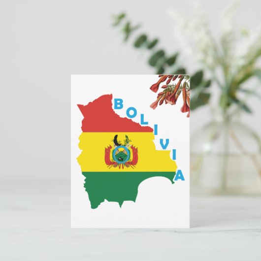 Vlag van Bolivia in de kaart van het land (Staand voorkant)