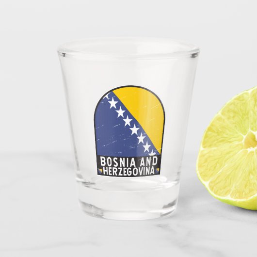 Vlag van Bosnië en Herzegovina verhit Shot Glas (Voorkant)