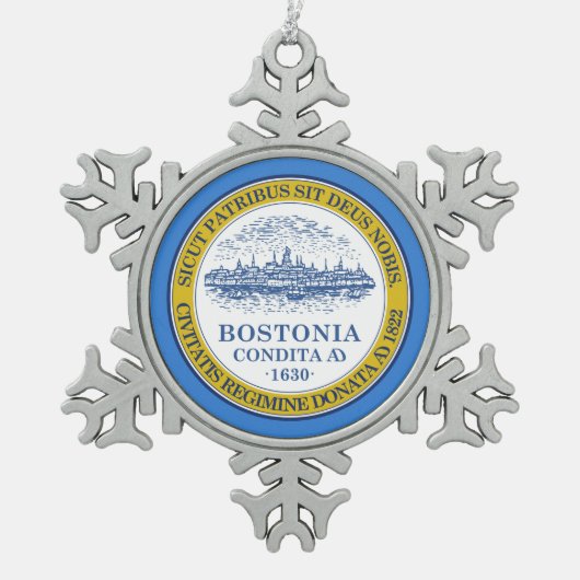 Vlag van Boston, Massachusetts Tin Sneeuwvlok Ornament (Voorkant)