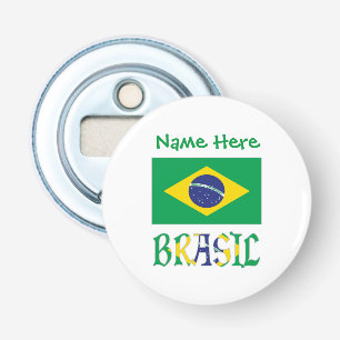 Vlag van Brazilië en Brazilië eet de naam Button Flesopener