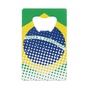 vlag van Brazilië met een halftooneffect Creditkaart Flessenopener