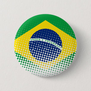 vlag van Brazilië met een halftooneffect Ronde Button 5,7 Cm