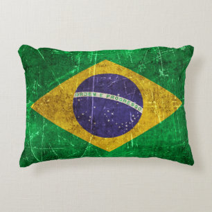 vlag van Brazilië met ouderdom en kraakbedekking Decoratief Kussen